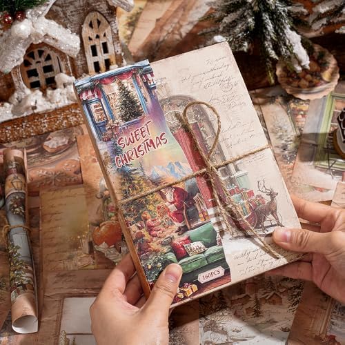 icceemee 160 sheets of Christmas scrapbook paper, Christmas theme journaling scrapbook supplies craft collage paper set, junk journal bullet journal poster room decor for card making decorative gifts