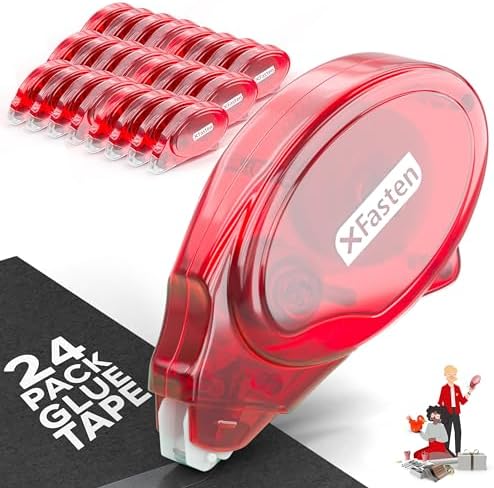 XFasten Double Sided Glue Tape Roller for Scrapbooking 24-Pack (8mm x 30ft) Double Sided Tape Roller Runner for Scrapbooking Adhesives, Crafts, Art, School Supplies
