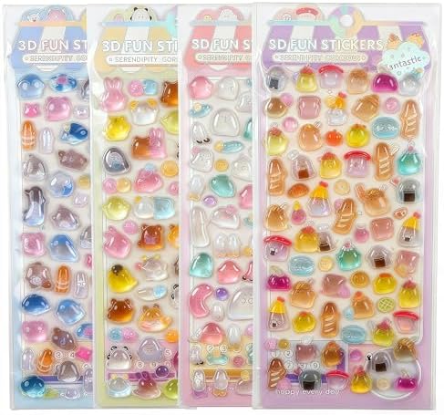 【4 Sheets】 Airy 3D Puffy Stickers, Resin Decorative Stickers, Cute Small Stickers for Kids，Girls, Adults, Reusable Tiny Stickers for Phone Case, Notebook - Perfect for Craft and GIF (Dreamy)