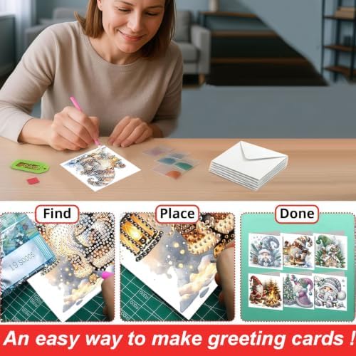 DDGYP 6pk Gnomes Diamond Art Cards w/Envelopes, DIY Xmas Kit for Adults