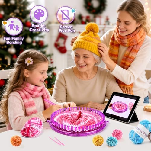 Knitting Loom Kit with Storage Bag,Looms,Yarn, Pom Pom Maker & Crochet Hook