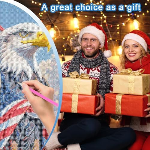 4th of July Diamond Painting Kit for Adults, Patriotic Independence Day Decor with American Flag and bald eagle, 5D Full Drill Round Diamond Art Kit, DIY Crystal Rhinestone Embroidery Painting