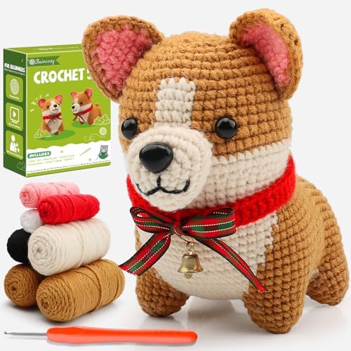Faircosy Animal Crochet Kit for Beginners: Includes Complete Tools Ample Yarn Step by Step Videos for Teens Adults - Perfect Amigurumi Kit for Indoor Entertainment & Long Journeys