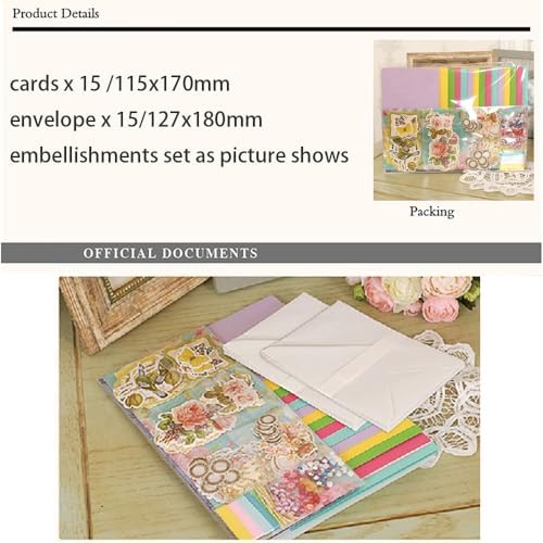 Huralona Greeting Card Making Supplies Envelope Kit Gift Anniversary Craft | Handmade DIY Card Kits 15 Cards 15 Envelopes with Accessories for Birthday Thanksgiving Christmas Wedding Invitation