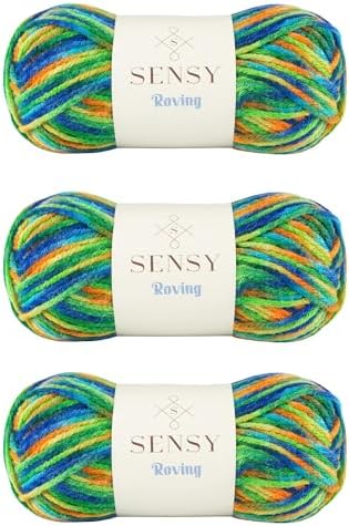 3 Skeins of Sensy Roving Multi Color Yarn, 3.5 oz, 132 Yards, Gauge 5 Bulky (Rainforests)