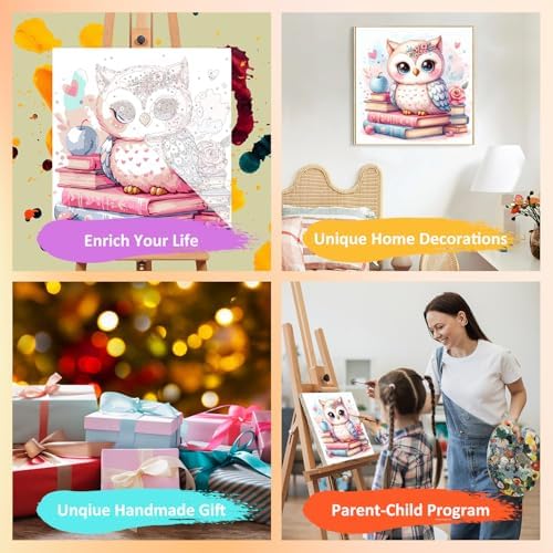 Owl Paint by Numbers Kit for Kids, 8x8 inch