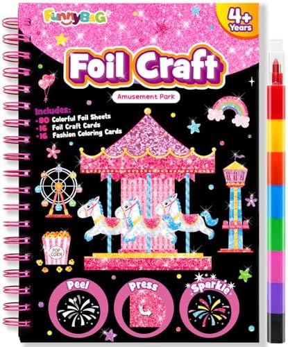 FUNNYB&G Foil Art Craft Kit for Kids, Sparkly Birthday Gift Toy for Girls | No Mess, Kids Ages 4-10 Create Sparkling Artwork, A Creative Gift for Birthdays, Holidays, Travel Activities,Screen-Free Fun