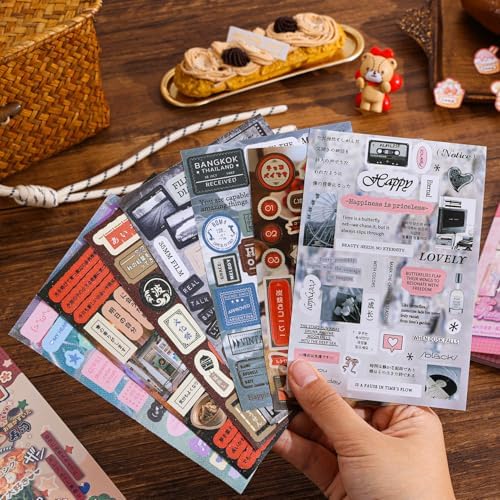 Girl's Japanese Retro Words Sticker Book, 700+ Kawaii Japanese Phrase Stickers, Cute Kanji Kana Quote Stickers Book for DIY Scrapbooking Journaling Handbook Decoration
