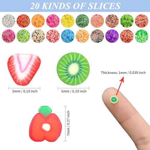 10000 pcs (20 Styles) Fruit Clay Slices, VEINARDYL Nail Art Slices Charms 3D Polymer Clay for DIY Crafts Resin Slime Making Cellphone Decoration