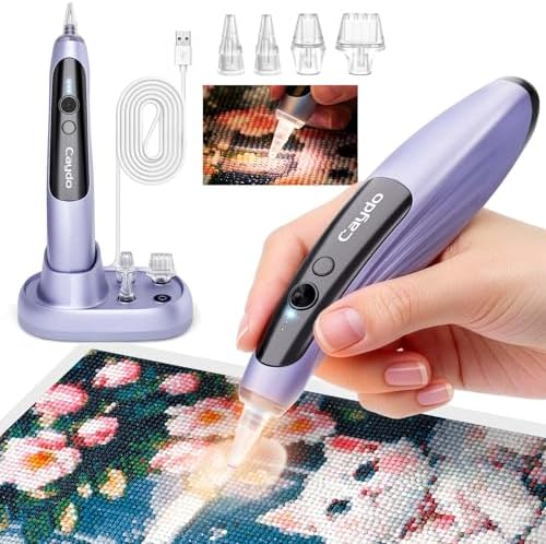 Caydo Electric Diamond Painting Pen with Light, Diamond Art Tool, Purple