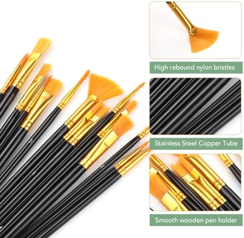AROIC Acrylic Paint Brush Set,8pack/120pcs Nylon Hair Acrylic Paint Brushes
