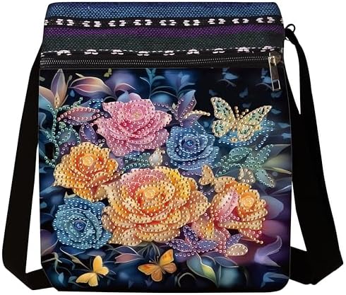LSQFS DIY Diamond Painting Crossbody Bag, Diamond Art Kits for Adults, PU Leather Art Bag, Craft Kits for Adults Women, Portable Crossbody Purse as Gift for Diamond Art Projects