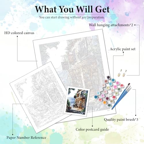 Dawnsphere Bookshop Paint by Numbers Kit for Adults Without Frame 16x20 in