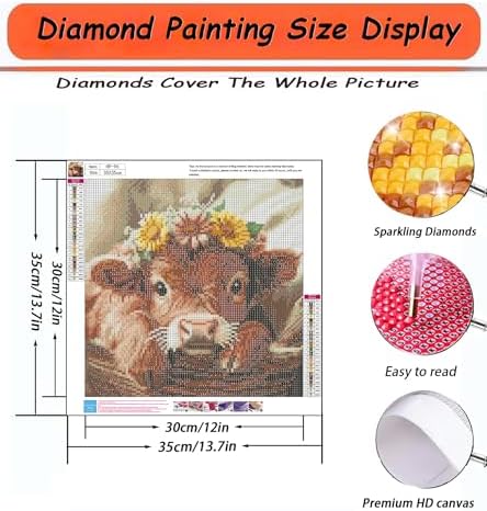 APTDYIGL 5D Highland Cow Diamond Painting Kits for Adults Beginner,DIY Cow Diamond Art Kits for Adults,Round Full Drill Diamond Dots with Gem Art Kits,Home Wall Decor 13.7X13.7inch