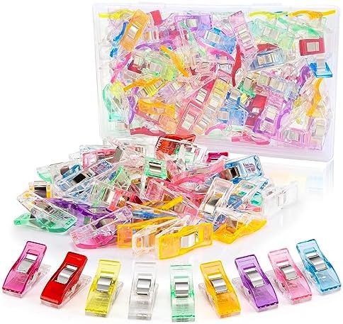 Sewing Clips, 100 Pcs with Plastic Box, Assorted Colors Quilt Clips Quilting Clips for Fabric Clips for Sewing and Quilting, Fabric Sewing Binding Crafting Clips, Bag Clips, Sewing Tools
