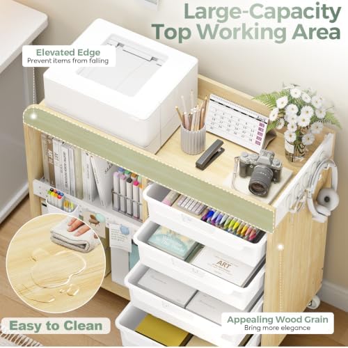 SYKIARIOL Craft Organizers and Art Supply Storage, Art Cart, Classic White | Rolling Cart with 4 Drawers & Metal Pegboard, Cute Macaron Color Magnets for Craft Room, Office, Classroom