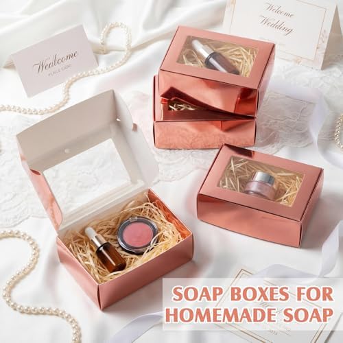 Zonon 60 Pcs Mini Kraft Soap Boxes with Window Homemade,Rose Gold
