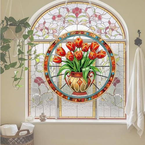 AIBOERL Diamond Art Kits for Adults, Flower Acrylic Hanging Suncatcher