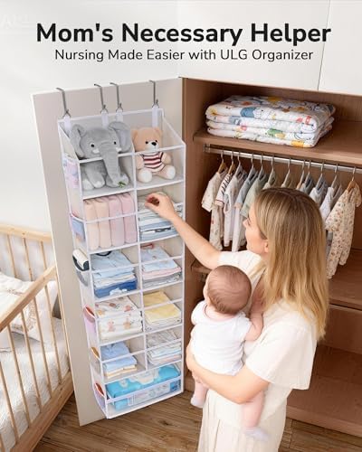 ULG Over the Door Organizer, 6-Tier Hanging Storage with Clear Windows, 19 Pockets for Closet,Bathroom & Nursery Door Organizer