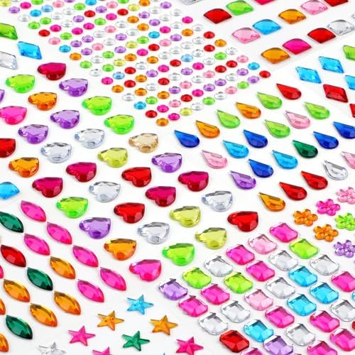 407pcs Gem Stickers, Self Adhesive Rhinestones, Stick on Jewel for Crafts