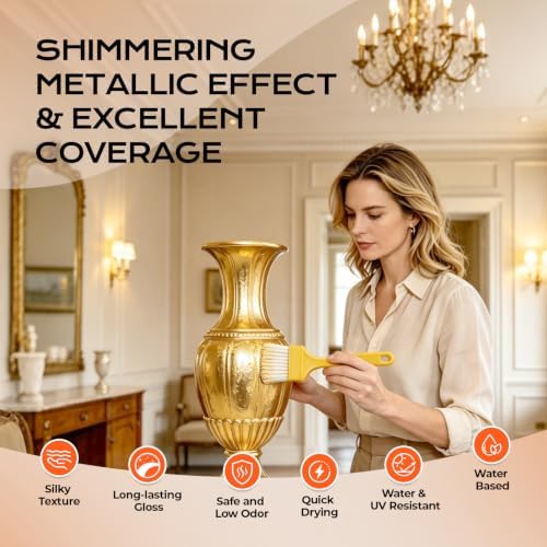 Gold Paint, 17.6 Floz Metallic Liquid Gold Leaf Paint Shiny Acrylic Coating