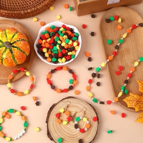 300Pcs Fall Maple Leaf Polymer Clay Beads for Jewelry Making