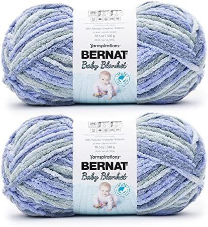 Bernat Baby Blanket Lovely Blue Yarn - 2 Pack of 300g/10.5oz - Polyester - 6 Super Bulky - 220 Yards - Knitting/Crochet