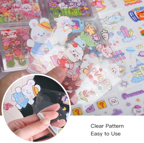 Cute Animal Stickers Set (100 Sheets) -Kawaii Clear PET Transparent Cartoon Decorative Scrapbooking Supplies for Bullet Journaling,Diary,DIY Arts Crafts,Album,Planner,Junk Journals,Calendars Notebook