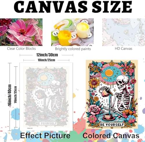GOUOYANA Paint By Numbers Kit for Adults-Skull BE YOURSELY Funny Canvas | Adult Paint by Number Kits on Canvas for Painting DIY Skull BE YOURSELY Painting Art by Numbers for Home Wall Art Gift12X16in