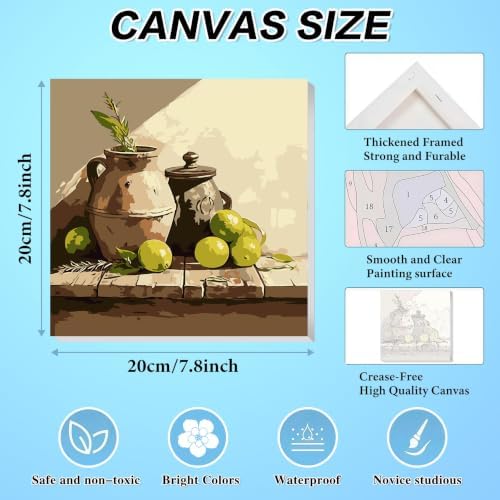 4 Pack Framed Retro Paint by Numbers Kits for Adults with Easel (8x8in)
