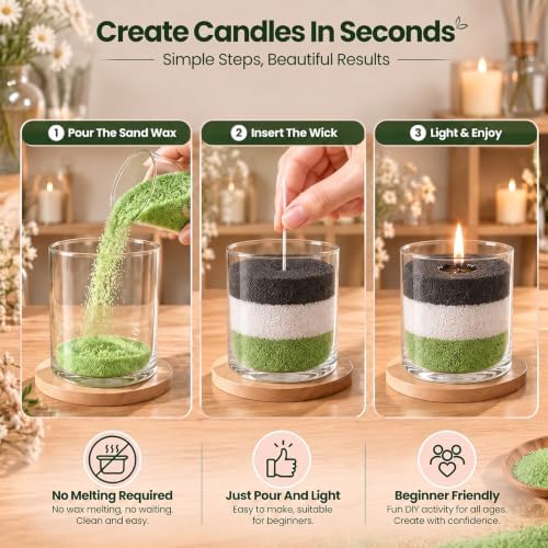 Blingfun 5 Color DIY Sand Wax Candle Making Kit – Refillable Pearled Wax with Candle Wicks, Scented Candle Supplies for Halloween, Christmas, Wedding, Home Decor (Sand Candle Craft Kit)