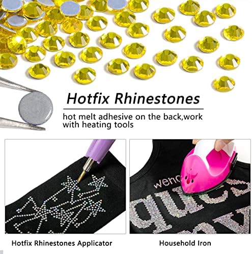 Beadsland Hotfix Rhinestones Bulk, 2880pcs Yellow Hot Fix Rhinestones for Crafts Clothes DIY Decoration, Citrine/Lemon Yellow, SS30, 6.3-6.5mm