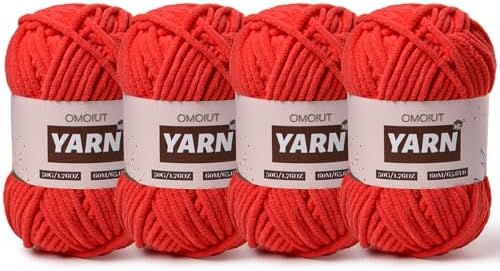 4 Packs Plush Chenille Chunky Crochet Yarn - Baby Yarn for Crocheting Soft - Velvet Yarns Knitting for Blankets Crafts - Fluffy Amigurumi Yarns 200g/262.5yds (4 Red)