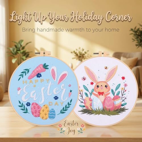 Harimau Adult Beginner Embroidery Starter Kit, Complete Set with 4 Patterns, 2 Hoops, Needles, Scissors, Instruction Guide & Stitching Video Tutorials