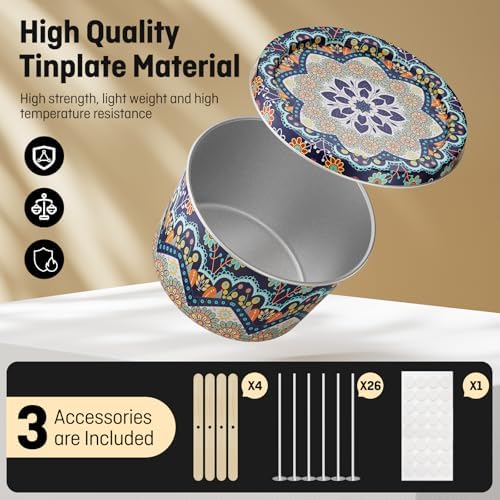 Nexuraze Empty Candle Tins for Making Candles with Lids, Tinplate Material, Warning Label Printed on Can Bottom (Colorful)