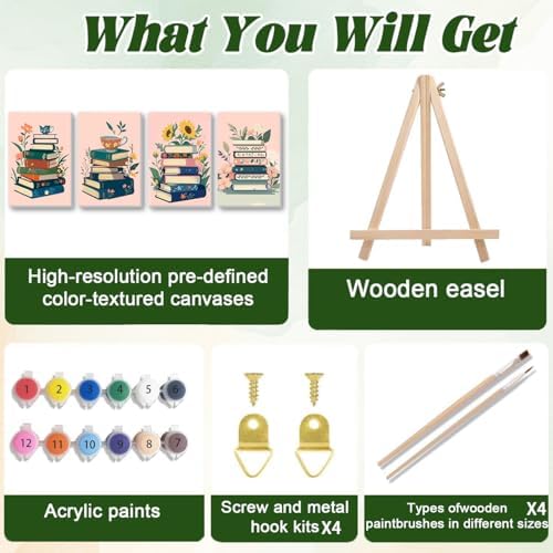 ICYANART 4 Pack Book Paint by Numbers Kit for Adults with Frame Simple