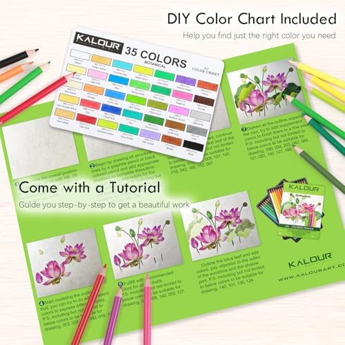 KALOUR PDAS 36-piece Green Botanical Colored Pencil Set, Pre-sharpened Wooden Colored Pencils for Adults Artists Beginners Coloring Books Drawing & Sketching