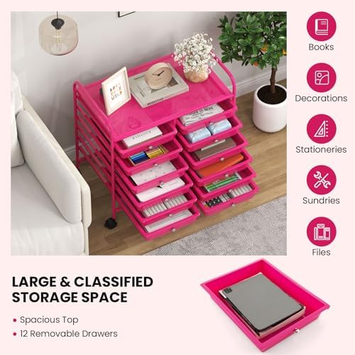 COSTWAY 12-Drawer Rolling Storage Cart, Utility Storage Organizer Cart