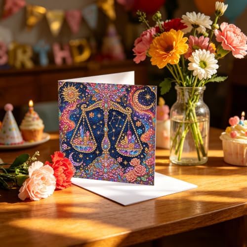 POETRYDRAW DIY Diamond Art Painting Greeting Card Kit, Creative Craft Set for Card Making，12 Zodiac Signs
