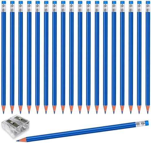 Adhere 25pcs Checking Pencils Erasable colored Pencils Pre-Sharpened #2 HB,for Checking Tests Grading,Map Coloring, editing Office Favors,including a Free sharpener. (Blue)