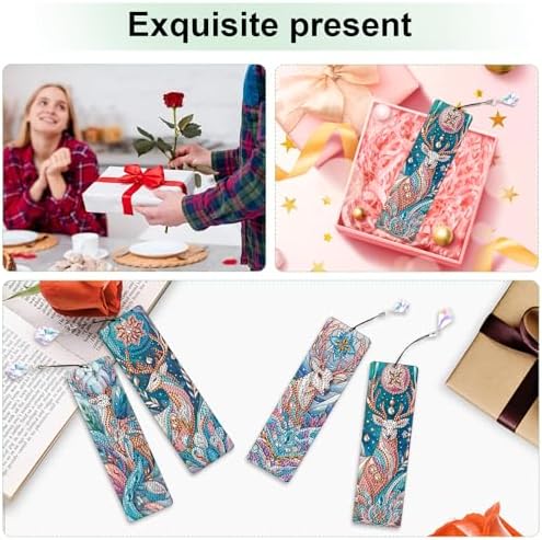 4 Pack DIY Diamond Painting Bookmarks, Special Shaped Deer Design Handmade Crystal Rhinestone Bookmark Kits with Tassel, Sparkling Art Bookmark for Reading Enthusiasts