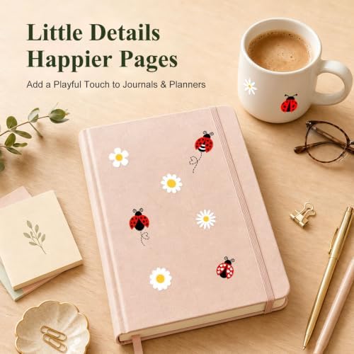Set of 70, Little Daisies Stickers, Cute Flower Stickers, Laptop Stickers, Water Bottle Stickers, Phone Flower Sticker, Aesthetic Stickers, Vinyl Stickers Daisy Sticker Pack, 1 inches (Daisy-Ladybug)