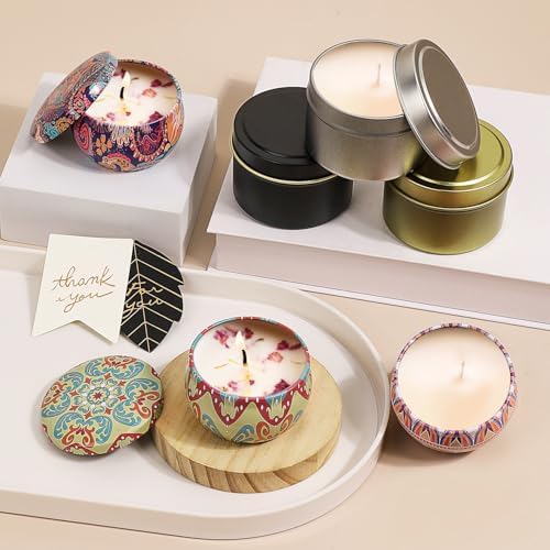 Blingfun 10 Packs 4 oz Candle Tins kit, Candle Making Tins, Candle Jars, 100pcs Candle Wicks, 100pcs Wick Stickers, Candle Containers for Making Candles (Golden)