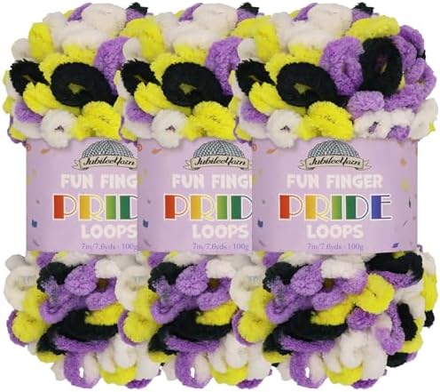 JubileeYarn Fun Finger Pride Loops Yarn - 100g/Skein Jumbo Polyester - Utada - 3 Skeins