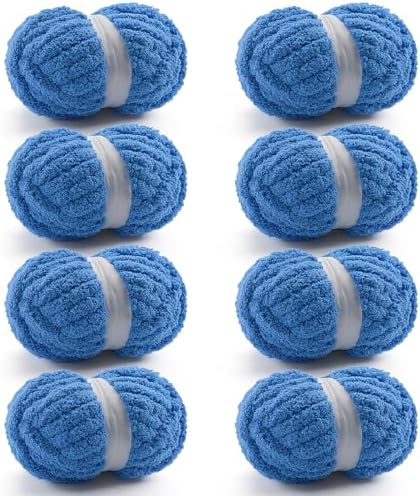Chunky Yarn for Hand Knitting, Blue Chunky Chenille Yarn for Crocheting