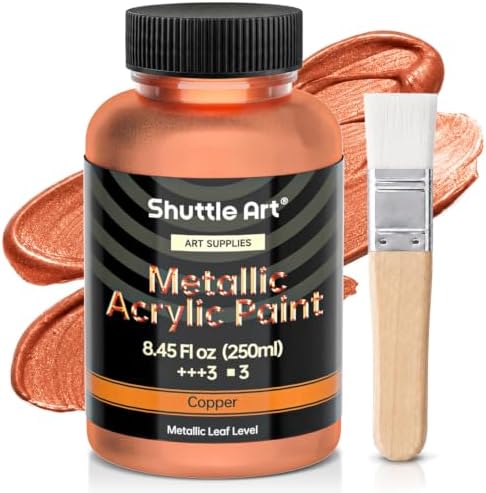 Shuttle Art Metallic Copper Acrylic Paint, 8.45 oz (250 ml) Copper Leaf Paint With Brush, Non Toxic, Non Fading Copper Paint for Crafts, Metal, Wood, Clay, Ceramic, Canvas, Furniture