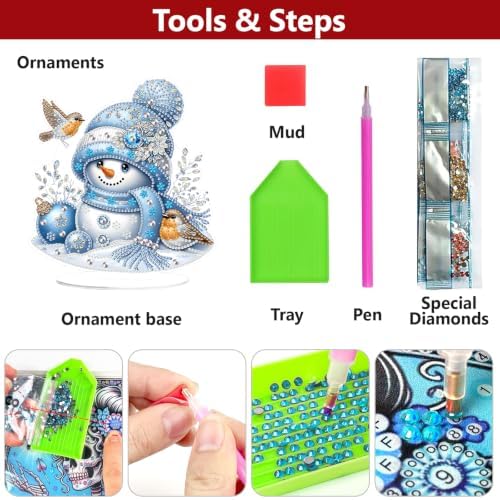 Christmas Diamond Art Kits for Adults,Snowman with Robins Diamond Painting