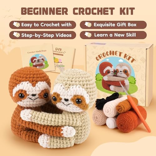 Fortuning's JDS Crochet Kit for Beginners, Hug Sloths Crochet Animal Kit