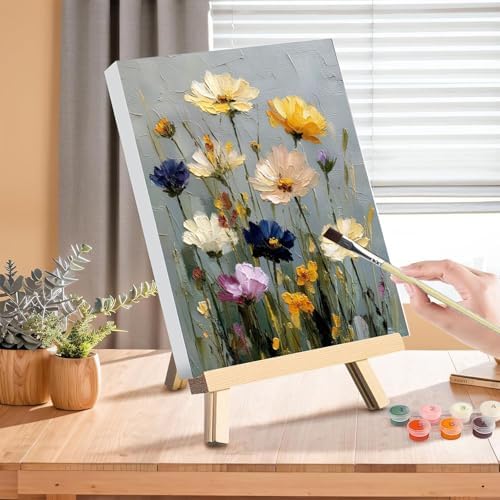 Flower Paint by Numbers for Adults with Framed Canvas - with Wooden Easel