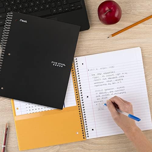 Five Star Spiral Notebook + Study App, 5 Subject, College Ruled Paper, Fights Ink Bleed, Water Resistant Cover, 8-1/2" x 11", 200 Sheets, Black (72081) (Pack of 2)